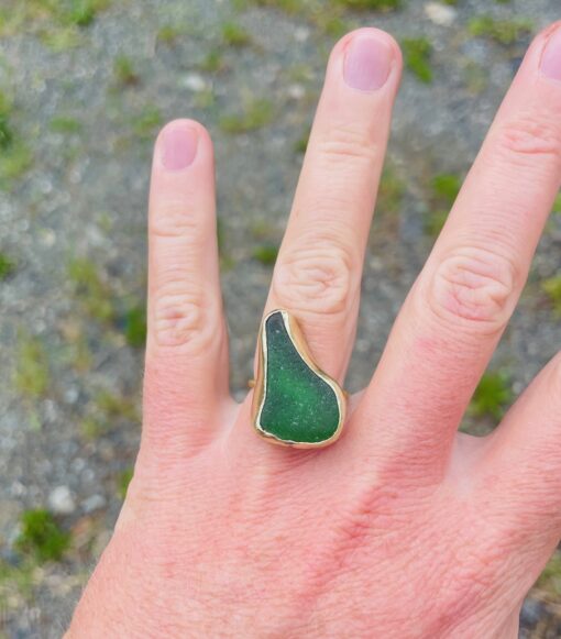 Anello vetrino marino - Verde, forma irregolare - taglia 15 - immagine 7