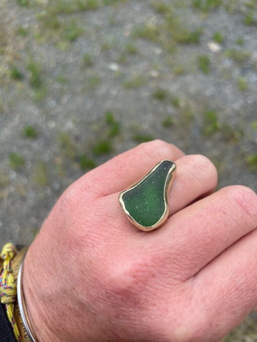 Anello vetrino marino - Verde, forma irregolare - taglia 15 - immagine 12