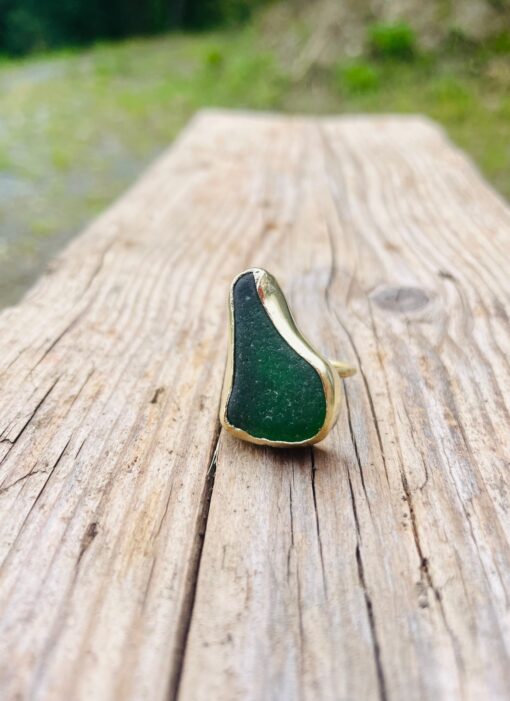 Anello vetrino marino - Verde, forma irregolare - taglia 15