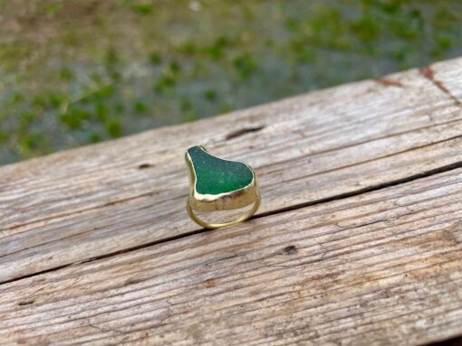 Anello vetrino marino - Verde, forma irregolare - taglia 15 - immagine 9