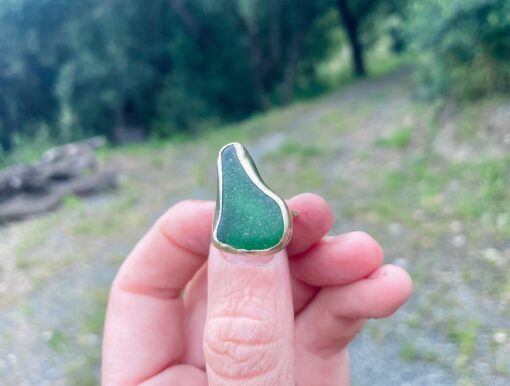 Anello vetrino marino - Verde, forma irregolare - taglia 15 - immagine 13