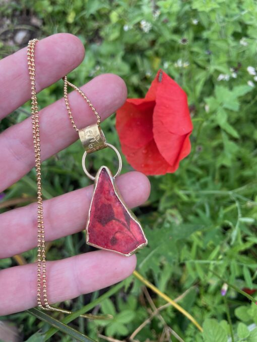 Doppia collana con vetrino rosso e fiori, sentiti leggera - immagine 14