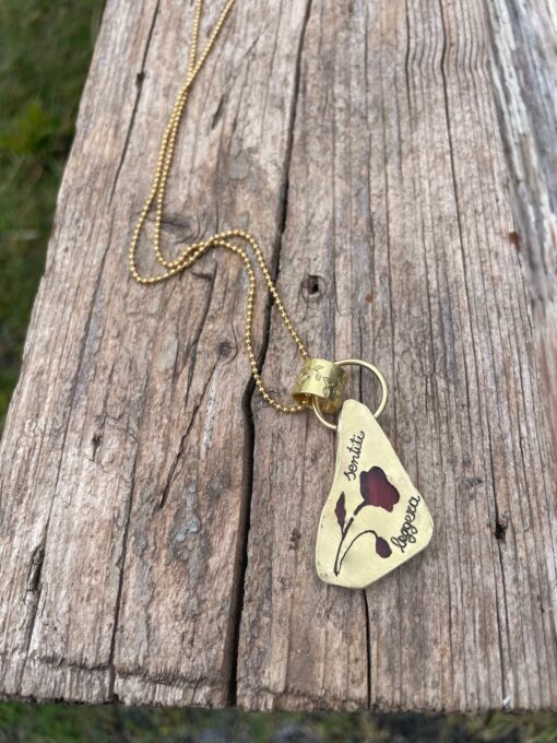 Doppia collana con vetrino rosso e fiori, sentiti leggera - immagine 6