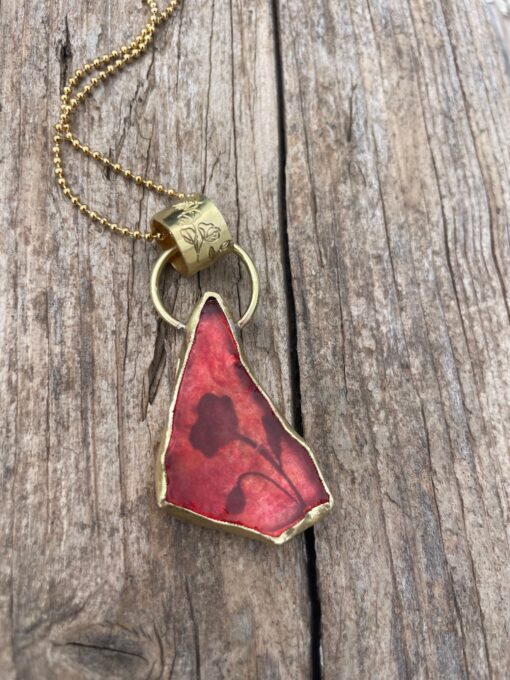 Doppia collana con vetrino rosso e fiori, sentiti leggera - immagine 10